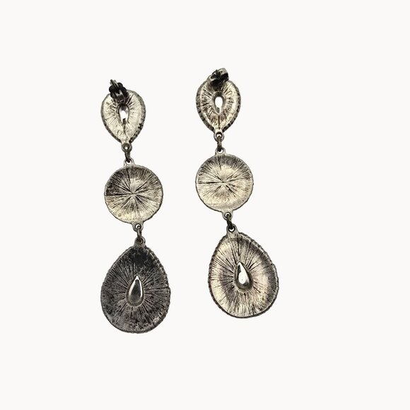 Whimsigoth Punk VTG Retro Style Teardrop Silver Emerald Green Tone Boho Earrings - Picture 6 of 7